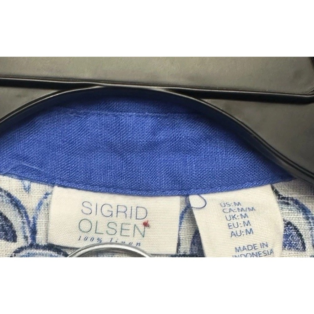 NWT Sigrid Olsen Womens Blue 3/4 Sleeve Linen Top Blouse Shirt Size Medium - Picture 6 of 9